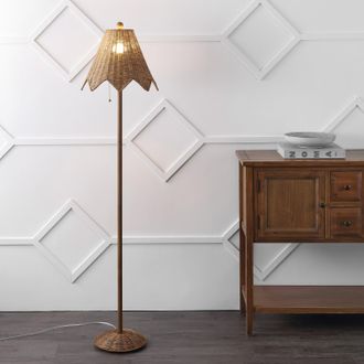 Jonathan Y Designs Tybee Traditional Coastal Rattan Scalloped LED Floor Lamp
