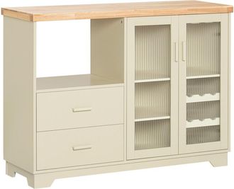 SoBuy Aparador Cocina Para Microonda Buffet Para Comedor Entrada Sal&oacute;n Con 2 Puertas 2 Cajones Y 1 Compartimento Abierto Beige 120 X 40 X 90 Cm Fsb81-mi Sob