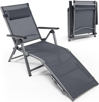 Costway Costway - Tumbona De Aluminio Para Exteriores, Silla De Patio Plegable Con 8 Posiciones Ajustables, Reposacabezas Extra&iacute;ble, 180 X 52,5 X 95 Cm, Pisci