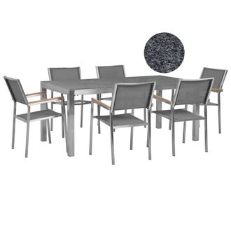 Beliani Conjunto De Comedor De Jard&iacute;n Gris Con Mesa 180 X 90 Cm De Granito Gris 6 Sillas De Rat&aacute;n Grosseto