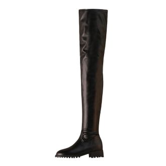 Generic Black,6.5 UK,Womens Over The Knee Boots Leather PU Chunky Low Heels Thigh High Boots Side Zipper Round Toe Fall Comfy Long Boot Dress Shoes