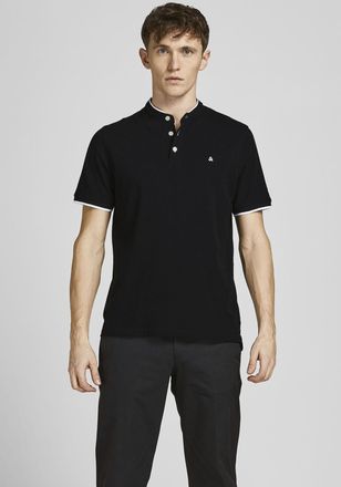 Jack & Jones Kurzarmshirt JACK & JONES PAULOS MAO POLO, Herren, Gr. XL, schwarz, Piqu&eacute;, Obermaterial: 100% Baumwolle, unifarben, schmal h&uuml;ftbedeckend, Rundhals, B&uuml;