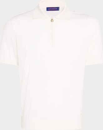 Stefano Ricci Mens Quarter-Zip Short-Sleeve Polo Sweater