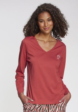 Vivance Pyjamaoberteil VIVANCE DREAMS, Damen, Gr. 40/42, rot, Single Jersey, Obermaterial: 100% Baumwolle, unifarben, Basic, Basic h&uuml;ftlang, V-Ausschnitt, ein