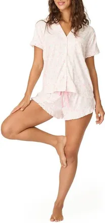 PJ Salvage Pretty Petals Jersey Short Pajamas & Eye Mask in Sweet Pink at Nordstrom, Size X-Large