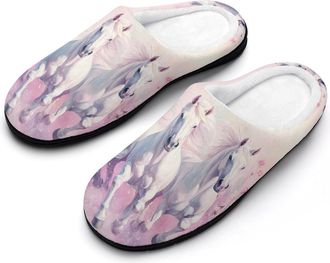 Generic White Horses Womens Slippers Warm House Slippers Indoor House Shoes with Anti-Skid Rubber Sole
