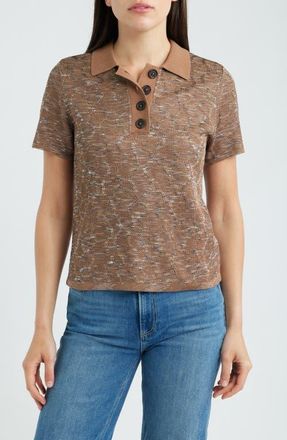 Nic+Zoe Swirl Jacquard Polo Sweater in Brown Multi at Nordstrom, Size Xx-Large