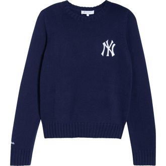 Sporty & Rich Heritage Yankees Serif Crewneck Sweater in Dark Navy at Nordstrom, Size X-Small