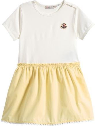 Moncler Kids Logo Patch Colorblock Jersey Dress in White/yellow at Nordstrom, Size 18-24M