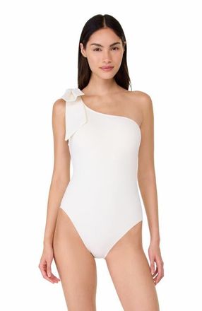 Kate Spade New York Shoulder Bow Tie One Shoulder One Piece Swimsuit in Cream at Nordstrom, Size X-Large
