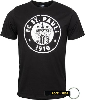 FC St. Pauli T-Shirt Logo Black/White FCSP Fan Item + RocknShop Bottle Opener, black, 3XL