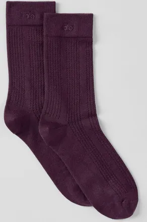 Alo | Cashmere Mesh Socks in Rich Bordeaux, Size: Medium