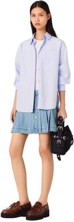 Maje Rhinestone pleated denim skirt in Denim Blue at Nordstrom, Size 42 Eu