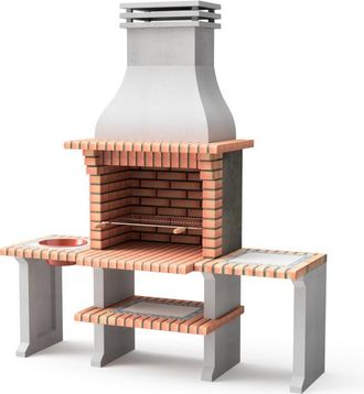 Movelar Barbacoa De Obra Prefabricada De Le&ntilde;a Y Carb&oacute;n Modelo New Azores Plus Xl (gris, Naranja - 210 X 81 X 250 Cm) Ref: 3509/4 - Cocina De Exterior Con Parr