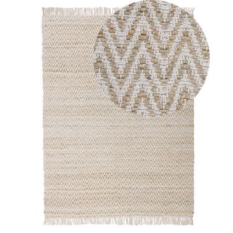 Beliani Alfombra De Pasillo Beige Algod&oacute;n Yute Con Flecos 140 X 200 Cm Tejida A Mano Boho Pasillo Dormitorio Afrin