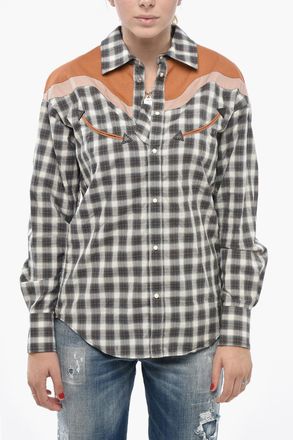 Dsquared2 Camicia Western Motivo Plaid con Dettagli in Pelle e Taschini a Filetto Dsquared2