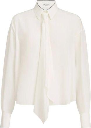 Brunello Cucinelli Overhemden, Dames, Wit, M, Zijden Blouse