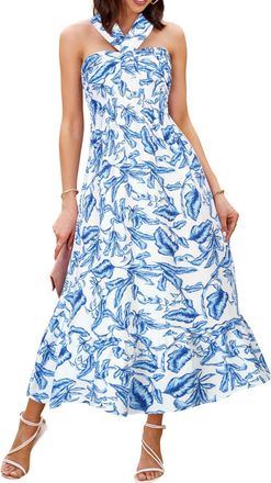 Grace Karin Summer Florals Dress Sleeveless Halterneck Maxi Wedding Guest Dresses for Women UK cl1860-4 XXL
