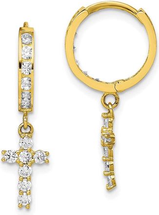 Diamond2Deal 10K Yellow Gold Round Cubic Zirconia Cross Hoop Earrings