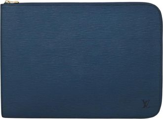 Louis Vuitton Pochette Document Blue Leather Briefcase Bag (Pre-Owned)