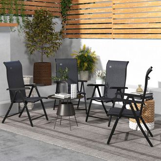 OUTSUNNY 4 PCs Outdoor Rattan Folding Chair Set with 7 Levels Adjustable Backrest Grey | Size: 4 Pack