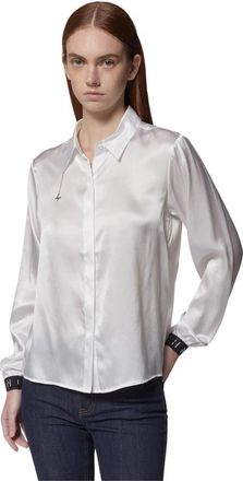 John Richmond Witte satijnen blouse met versierde manchetten - Dames - Overhemden - Wit - S - Satijn - Overhemden