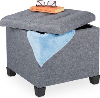 Relaxdays Seat Stool with Storage Space, Ottoman, Foam Padding, Fabric Cover, Footstool, HxWxD: 42 x 45 x 45 cm, Grey - Relaxdays
