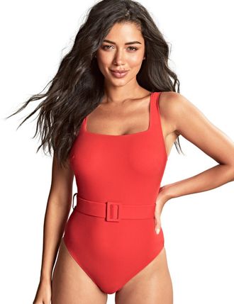 Panache Womens Rossa Square Neck Swimsuit - Red Polyamide - Size 34H