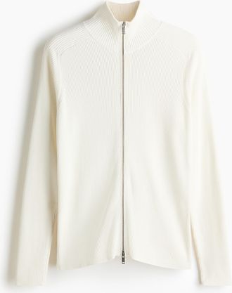 H&M Gerippter Cardigan in Slim Fit - White