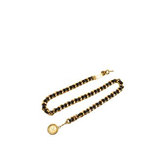 Chanel Vintage Gold Plated Medallion Leather Woven Chain Belt