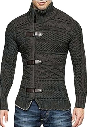 Generic Mens Turtleneck Sweater Knitted Cowl Neck Pullover Slim Fit Lightweight Knitted Cotton Pullover Turtle Neck Ribbed Textured Jumper Pullover Top Mens H