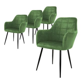 ML Design Ml-design - Ecd Germany Set 4x Sillas De Comedor Verde Salvia Asiento Moderno Tapizado De Terciopelo Patas De Metal Negras, Respaldo Y Reposabrazos Er