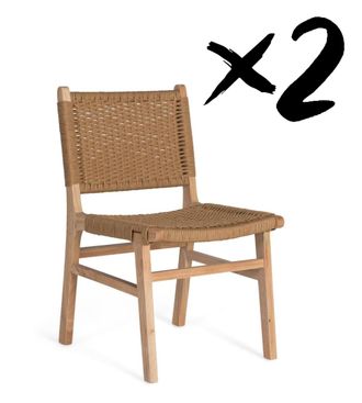 Giner&Colomer Set 2 sillas fabricadas en madera de caucho acabadas en color natural