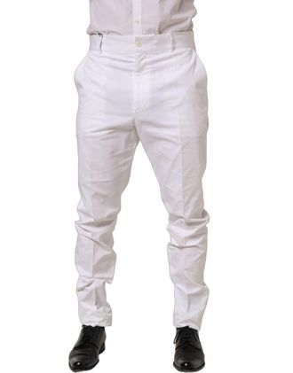 Dolce & Gabbana Cotton-Elastane Tapered Leg Trousers - White