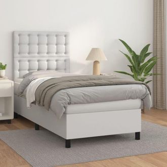 vidaXL Cama Box Spring Con Colch&oacute;n Cuero Sint&eacute;tico Blanco 100x200 Cm Vidaxl