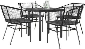 vidaXL Juego De Comedor Jard&iacute;n 5 Piezas Cojines Rat&aacute;n Sint&eacute;tico Negro Vidaxl