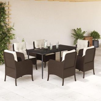 vidaXL Set Comedor De Jard&iacute;n 7 Pzas Con Cojines Rat&aacute;n Sint&eacute;tico Marr&oacute;n Vidaxl