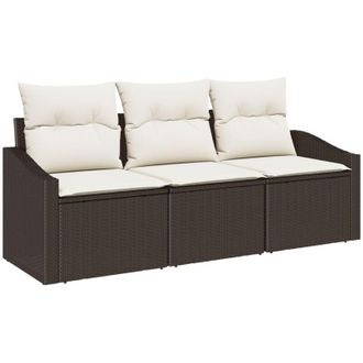 vidaXL Juego De Sof&aacute; Con Coj&iacute;n 3 Pcs Marr&oacute;n Rat&aacute;n Sint&eacute;tico Vidaxl