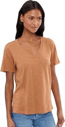 Mod-o-doc Short Sleeve V-Neck Boxy T-Shirts Womens Clothing Honey Glaze : LG (US 12-14), Cotton