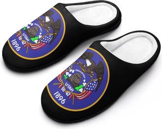 Generic Utah State Flag Cotton Womens Slip-on Slippers Winter Warm House Shoes with Rubber Sole for Home Office Hotel