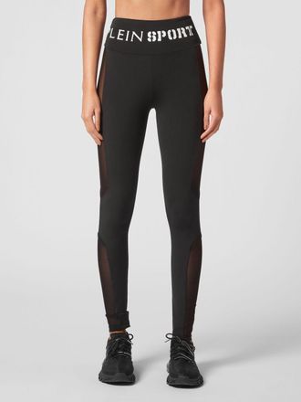 Plein Sport High-Waisted Skinny Fit Technical Fabric Leggings with Logo Bands