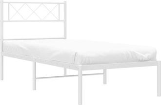 vidaXL Metal Bed Frame without Mattress with Headboard White 90x200cm vidaXL
