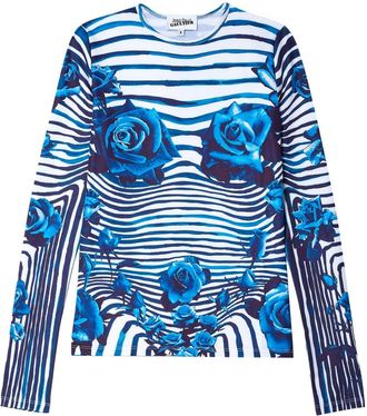 Jean Paul Gaultier Morphing floral-print top - women - Polyester/Elastane - M - Blue