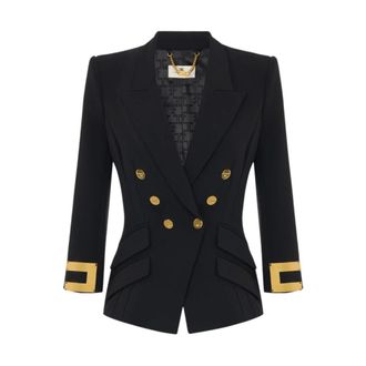 Elisabetta Franchi Dubbelrijige Crepe Stretch Blazer - Dames - Jassen - Zwart - Maat: XS Satijn