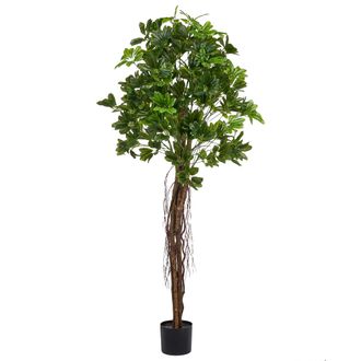 Beliani Planta Artificial En Maceta Para Interior Decoraci&oacute;n De Pl&aacute;stico Con Maceta Negra 175 Cm Umbrella Tree