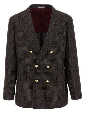 Brunello Cucinelli Prince Of Wales Blazer Marrone-Uomo