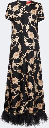 La DoubleJ Buttercup feather-trimmed silk maxi dress