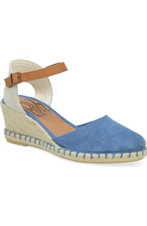 Miz Mooz Womens Miz Mooz Malena Sandal Blue Suede Leather Wedge Heel Espadrille HAWK2383