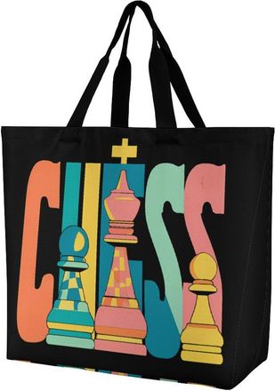 Generic Chess Pieces Tote Bag Reusable Grocery Shopping Bags Large Travel One Shoulder Handbag for Picnic Work
