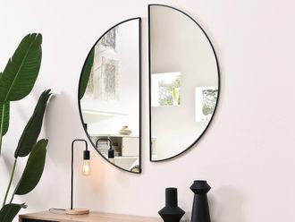 Vente-Unique Set Of 2 Half-Circle Design Metal Mirror - W.50 X H.100 Cm - Black